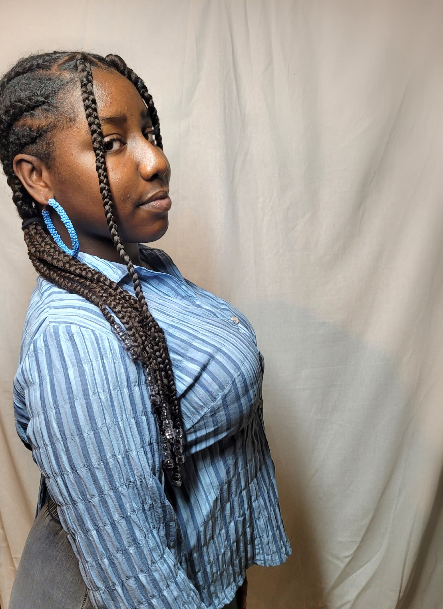Chemise Open Back bleu gaufrée