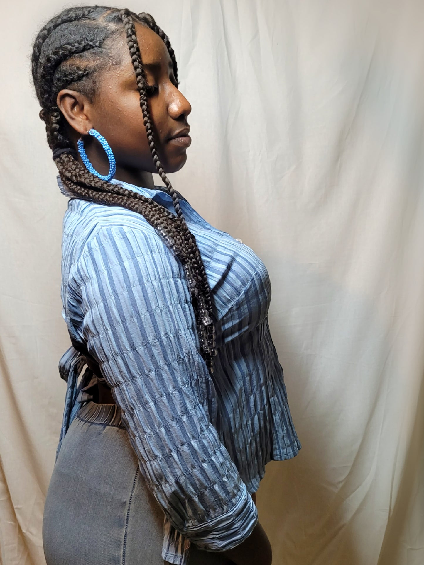 Chemise Open Back bleu gaufrée