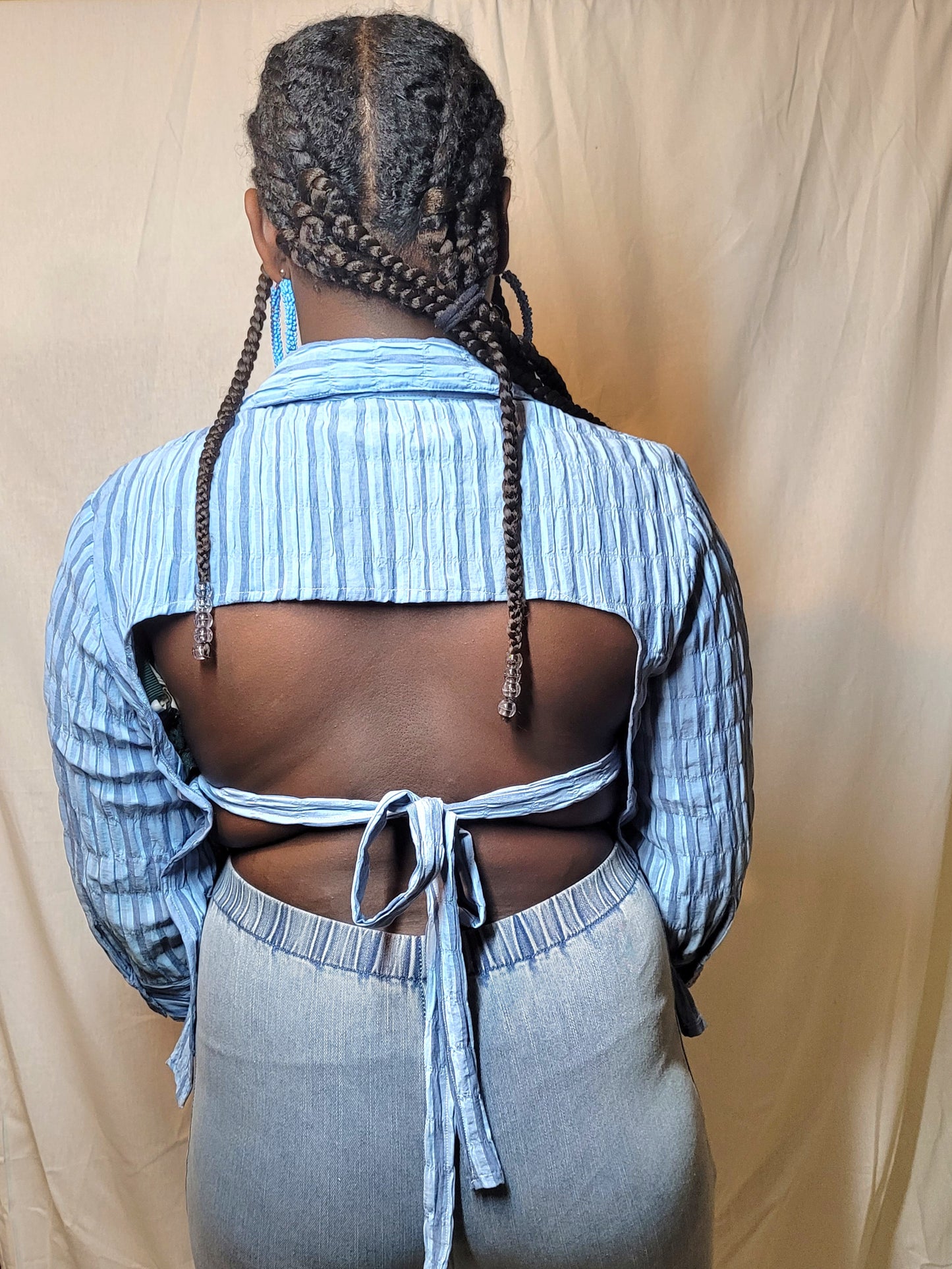 Chemise Open Back bleu gaufrée