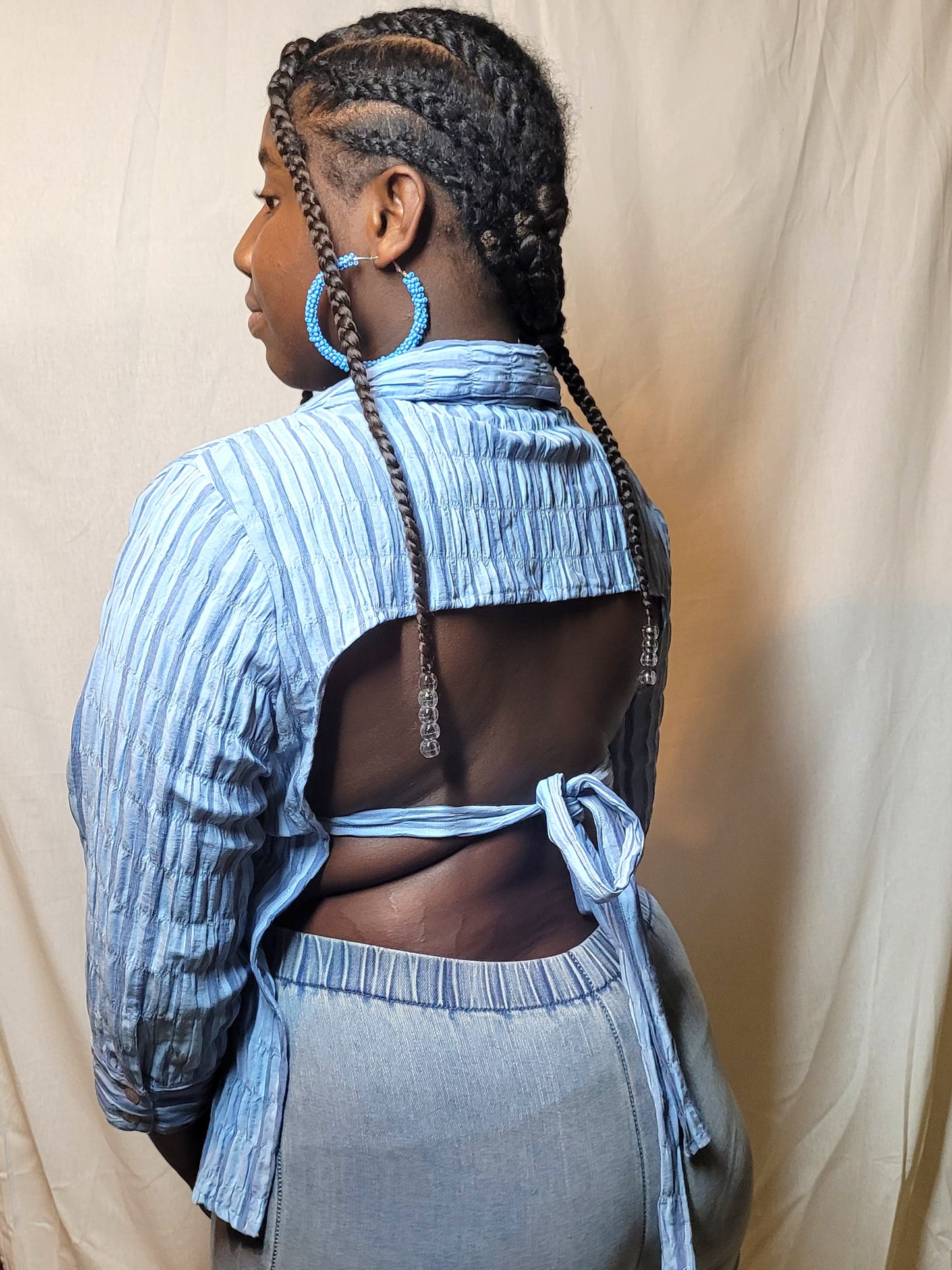 Chemise Open Back bleu gaufrée