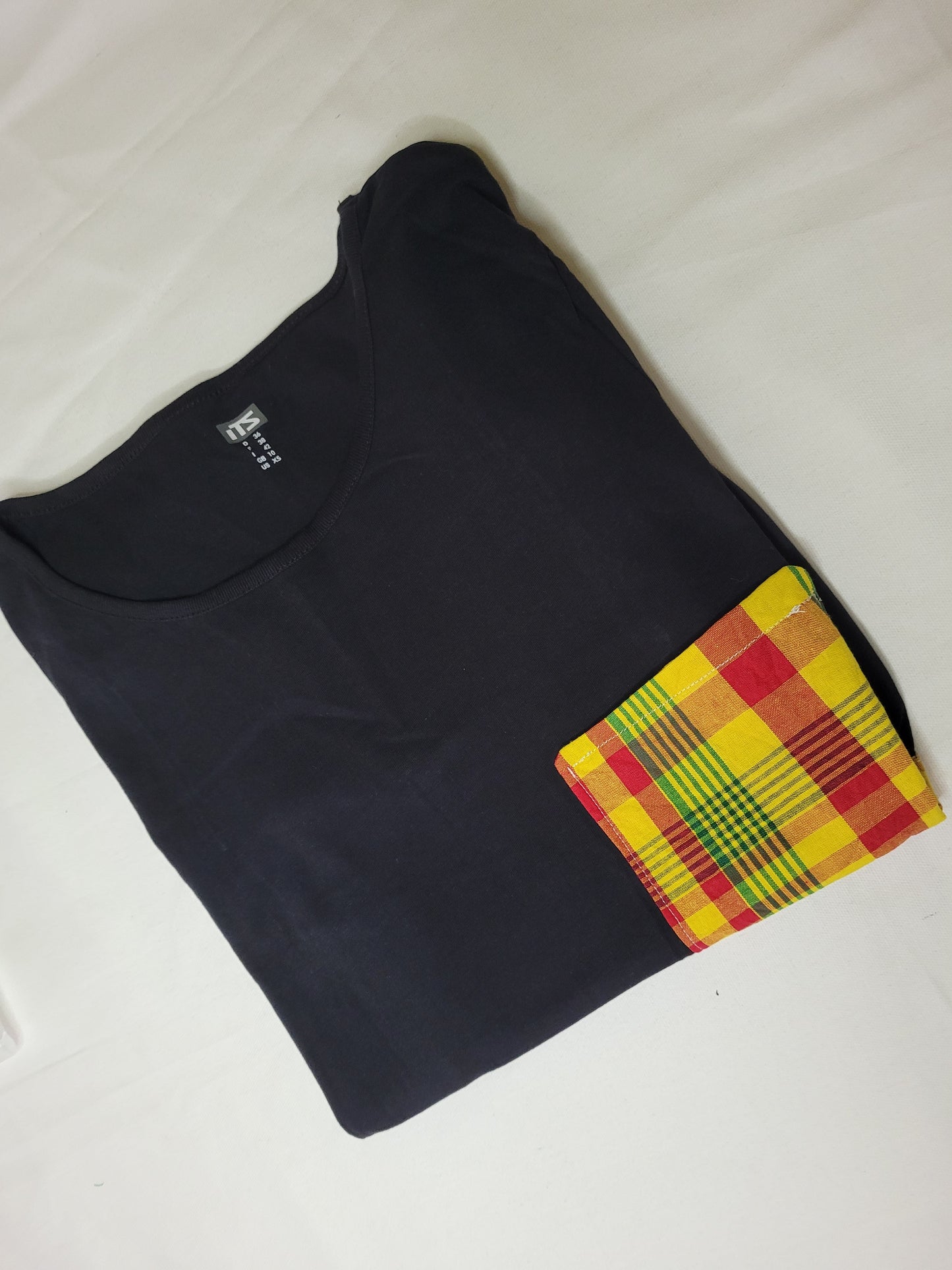 Tee-shirt madras noir et rouge à bandes Mixte