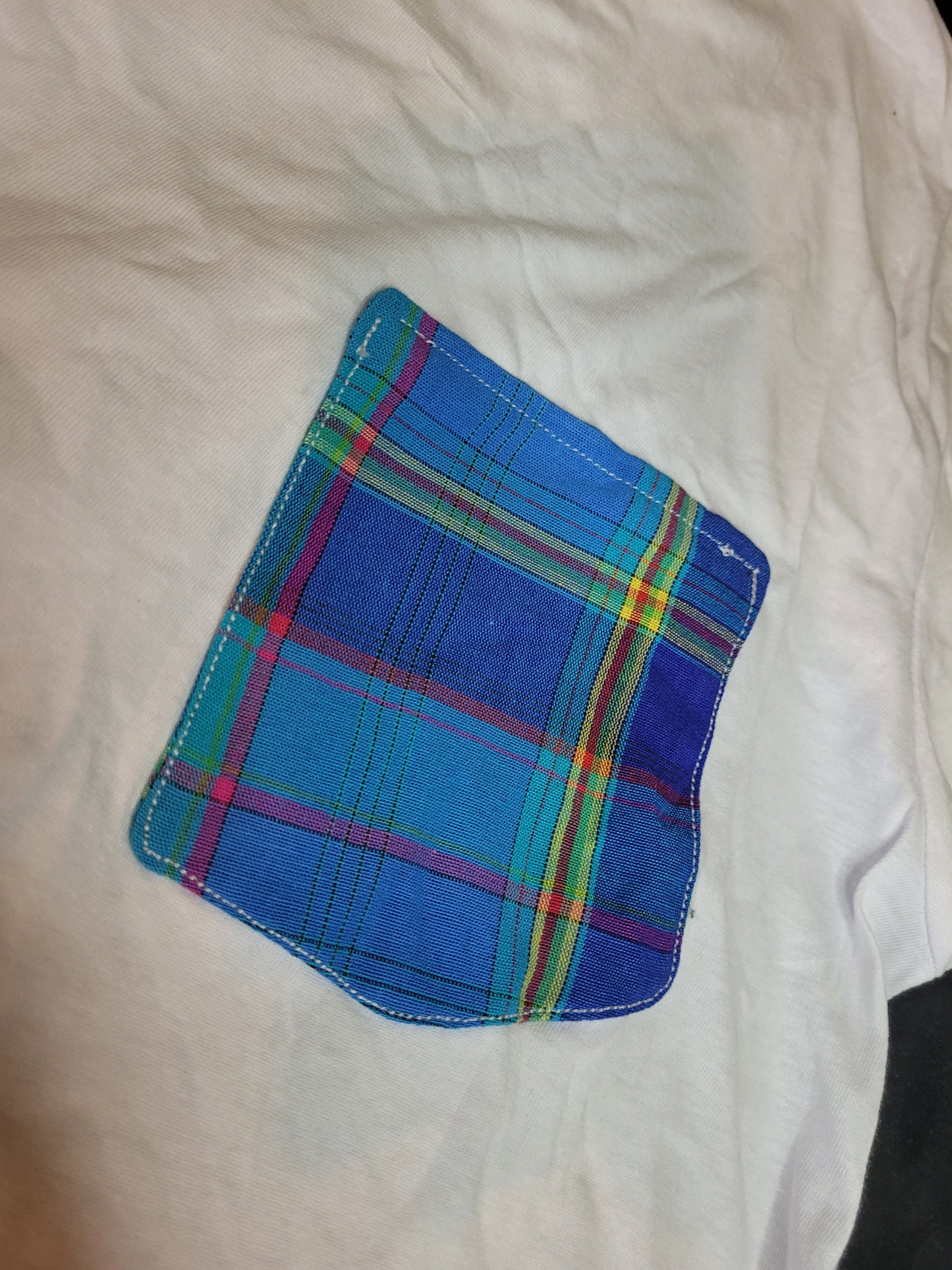 Tee-shirt madras bleu à poche Mixte