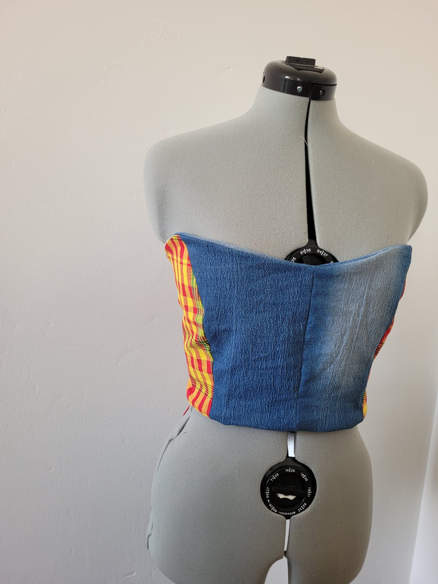 Bustier jeans madras rouge