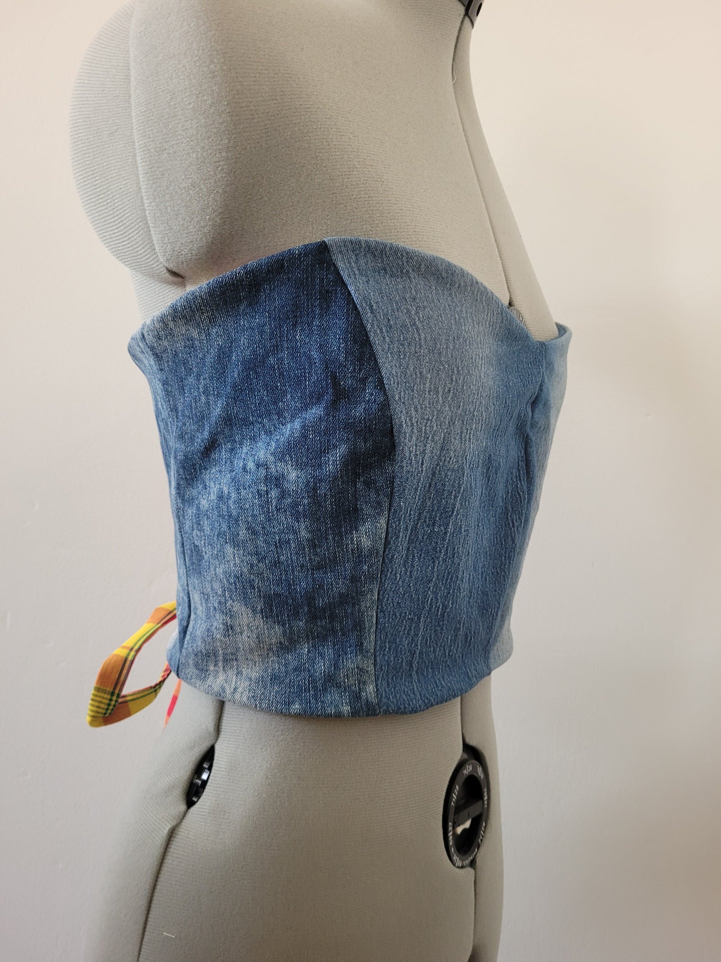 Bustier jeans madras rouge