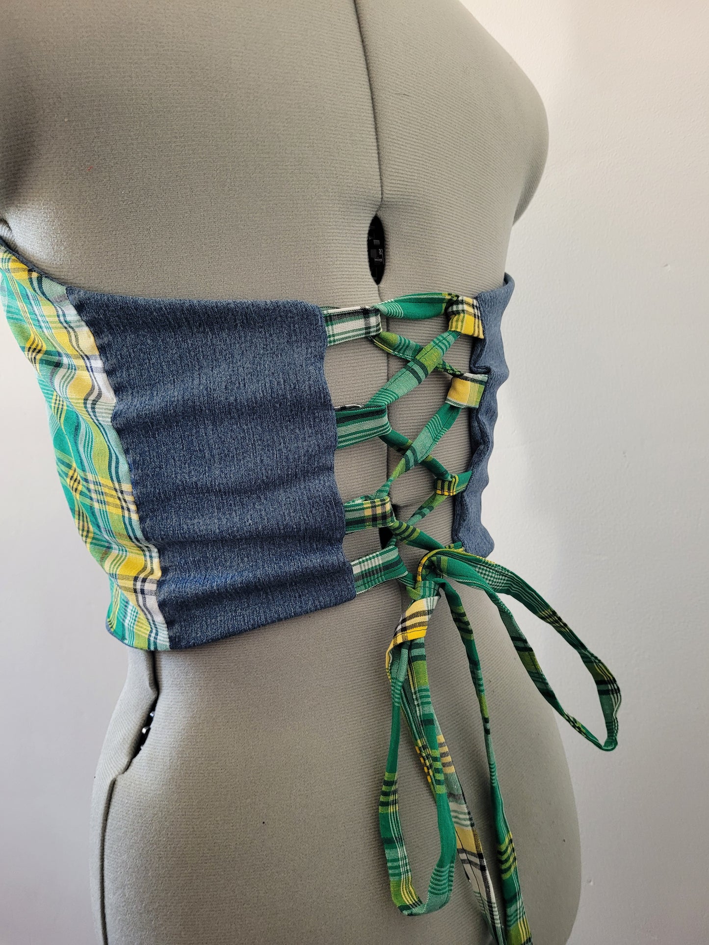 Bustier jeans madras vert