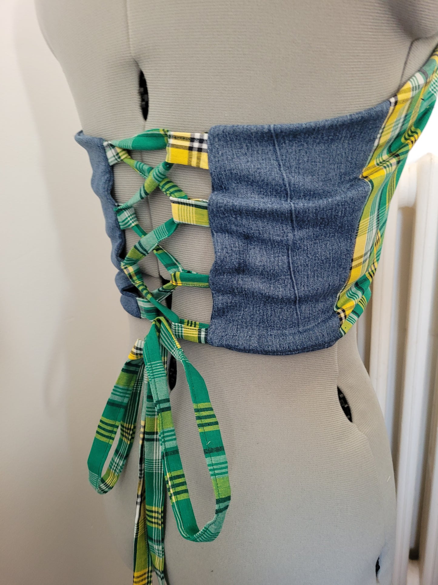 Bustier jeans madras vert