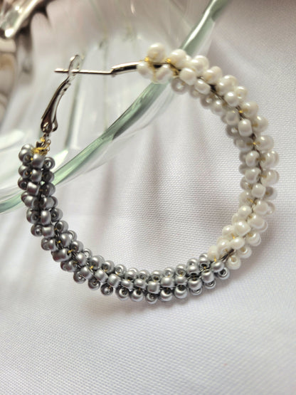 Créoles Mina Bicolore gris et blanc
