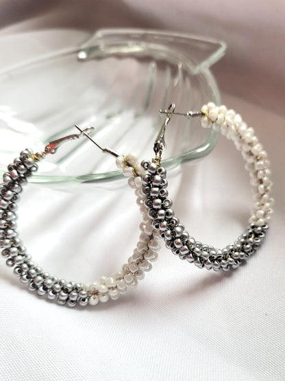 Créoles Mina Bicolore gris et blanc