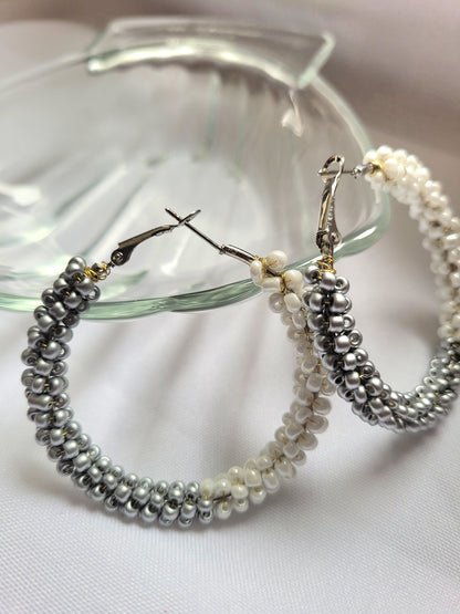 Créoles Mina Bicolore gris et blanc