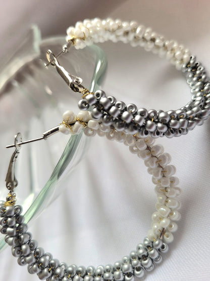 Créoles Mina Bicolore gris et blanc