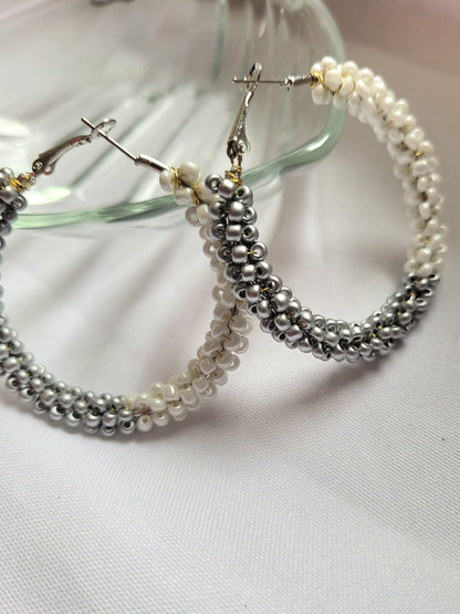 Créoles Mina Bicolore gris et blanc