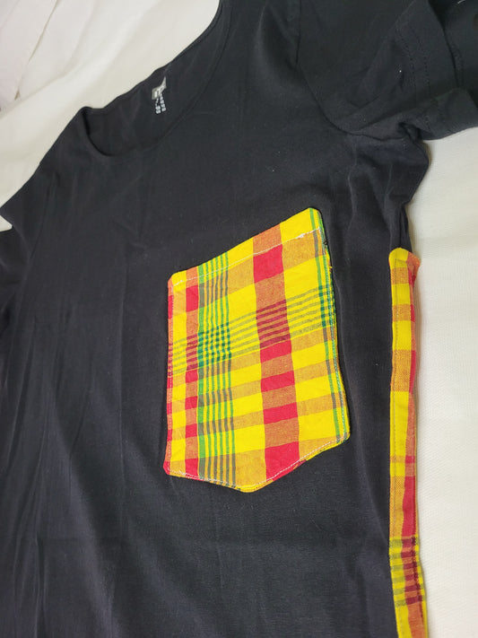Tee-shirt madras noir et rouge à bandes Mixte
