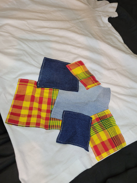 Tee-shirt patchwork madras et jeans