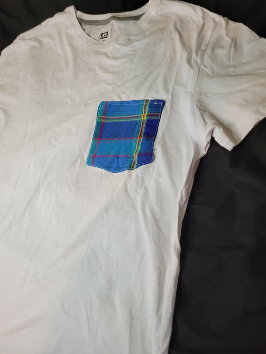 Tee-shirt madras bleu à poche Mixte