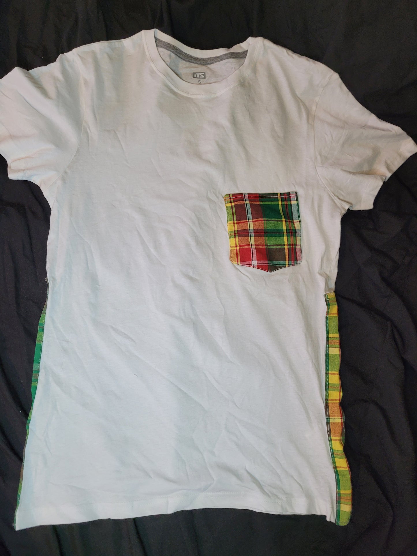 Tee-shirt madras vert à bandes Mixte