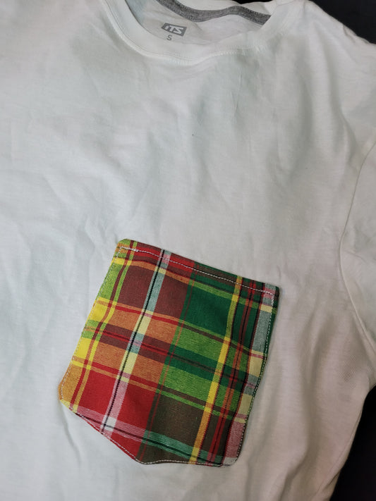 Tee-shirt madras vert à bandes Mixte