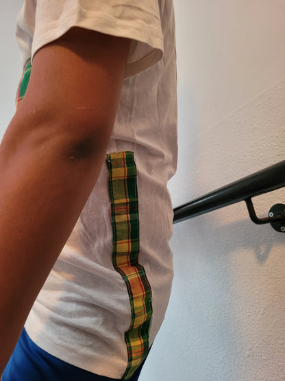 Tee-shirt madras vert à bandes Mixte