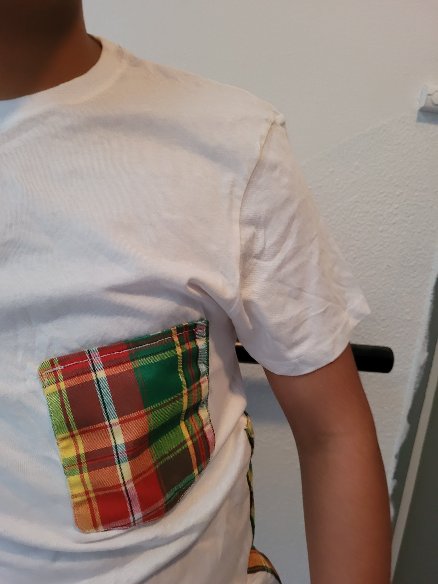 Tee-shirt madras vert à bandes Mixte