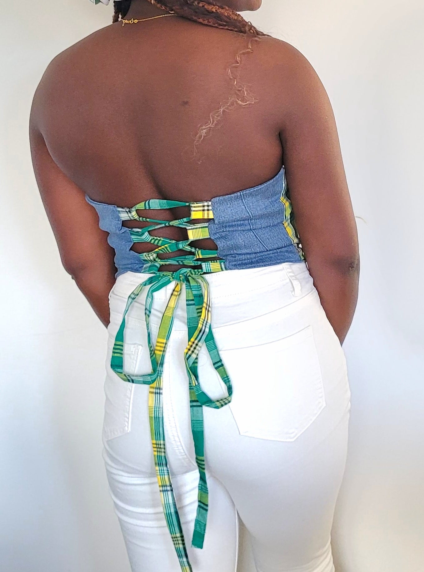 Bustier jeans madras vert