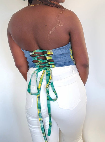 Bustier jeans madras vert