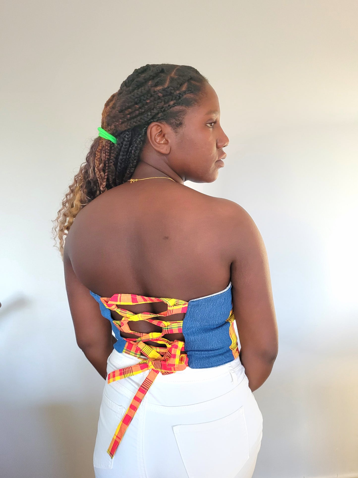 Bustier jeans madras rouge