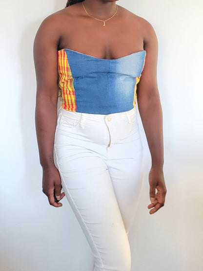 Bustier jeans madras rouge