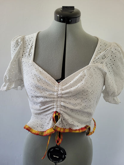 Top court madras et broderie