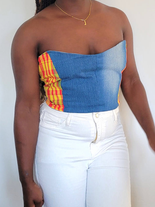 Bustier jeans madras rouge