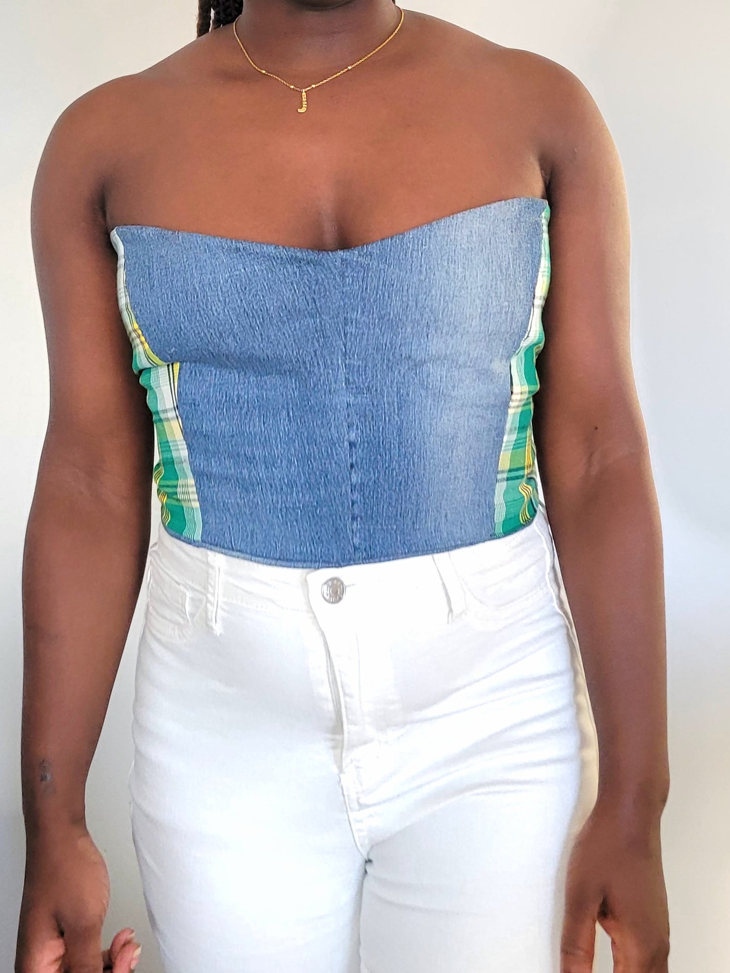 Bustier jeans madras vert