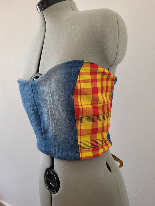 Bustier jeans madras rouge