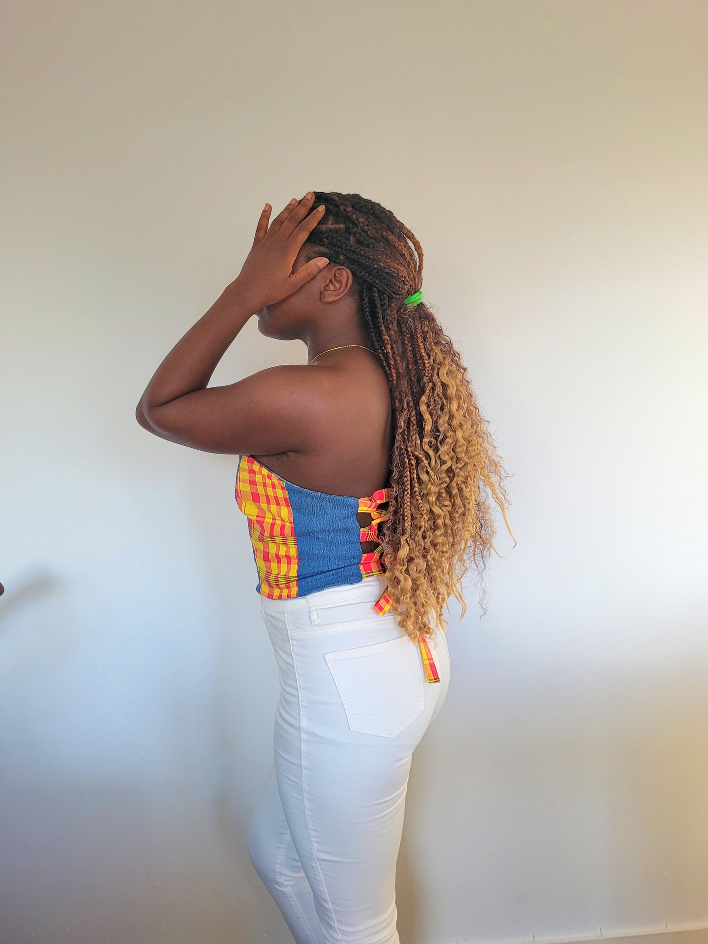 Bustier jeans madras rouge