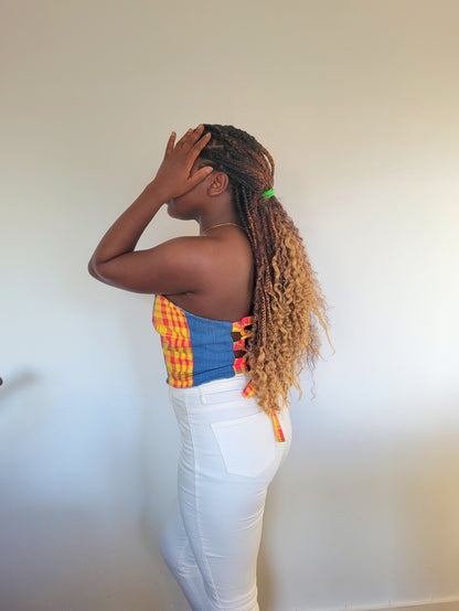 Bustier jeans madras rouge