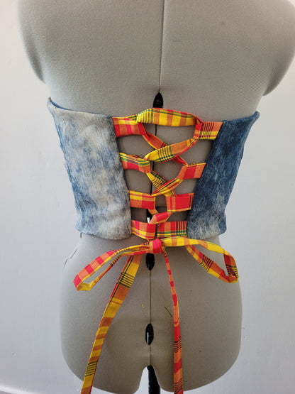 Bustier jeans madras rouge