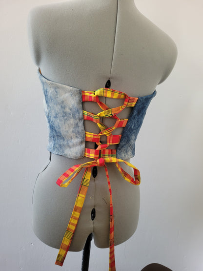 Bustier jeans madras rouge