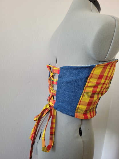 Bustier jeans madras rouge