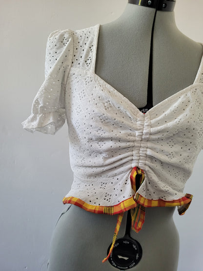 Top court madras et broderie