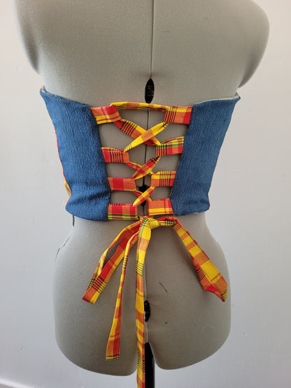 Bustier jeans madras rouge