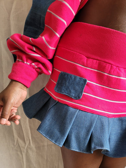 Ensemble rose et jeans rayé