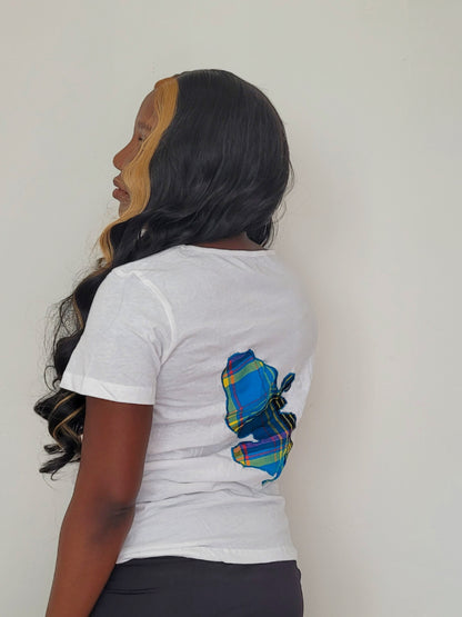 Tee-shirt Martinique brodé madras bleu